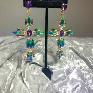 Gem tone cross dangle earrings